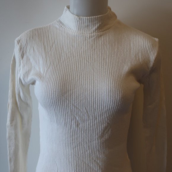 SUD EXPRESS WHITE RIBBED LIGHT MOCK NECK SWEATER S - Picture 5 of 8